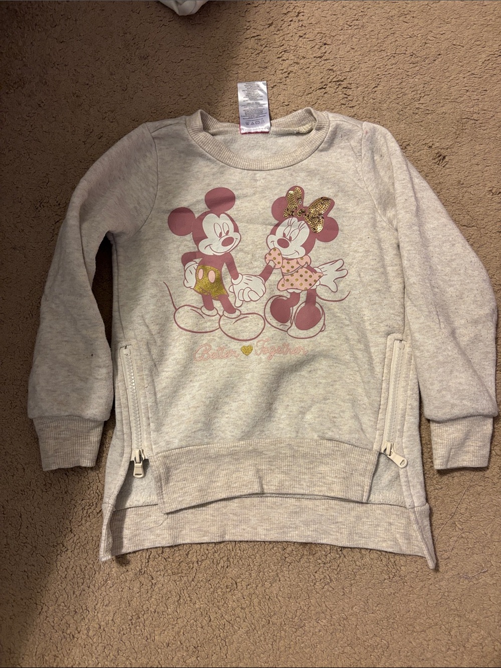 Disney Cream Sweatshirt with Pink Minnie & Mickey Graphic